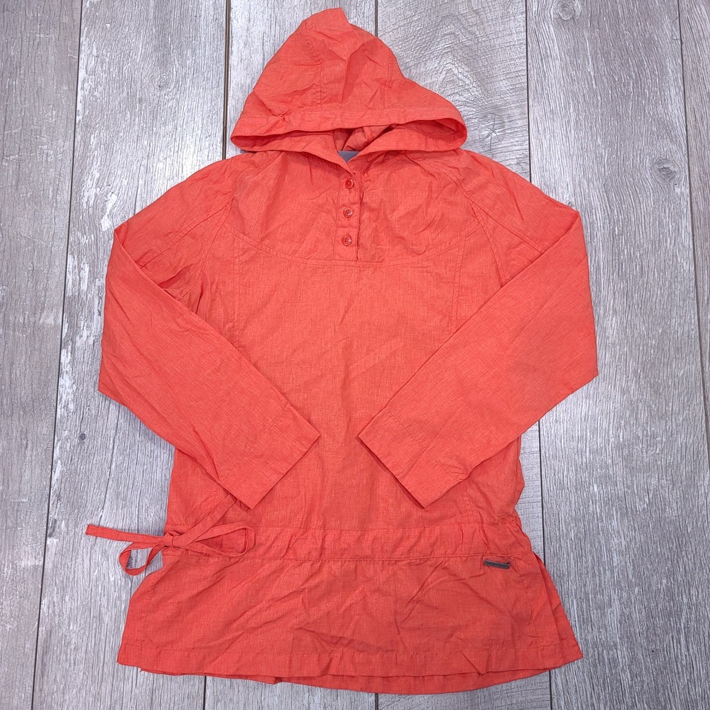 Merrell Pullover Hooded Top Womens Small Orange Opti-Wick UPF 30+ Hiking Henley